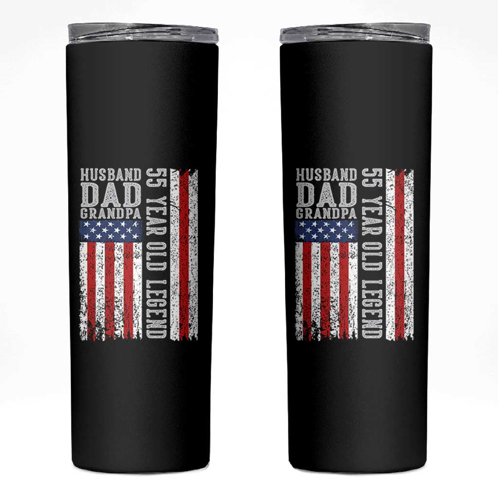 Husband Dad Grandpa 55 Year Old Legend Skinny Tumbler American Flag Birthday Gift