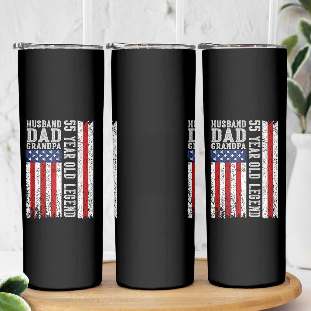 Husband Dad Grandpa 55 Year Old Legend Skinny Tumbler American Flag Birthday Gift