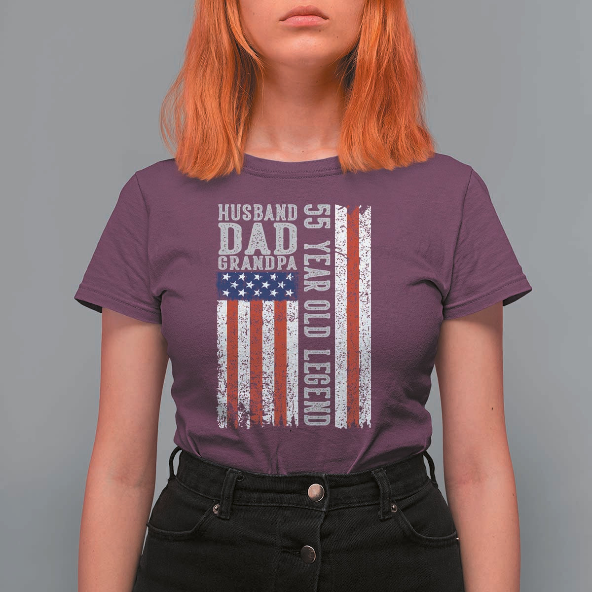 Husband Dad Grandpa 55 Year Old Legend T Shirt For Women American Flag Birthday Gift