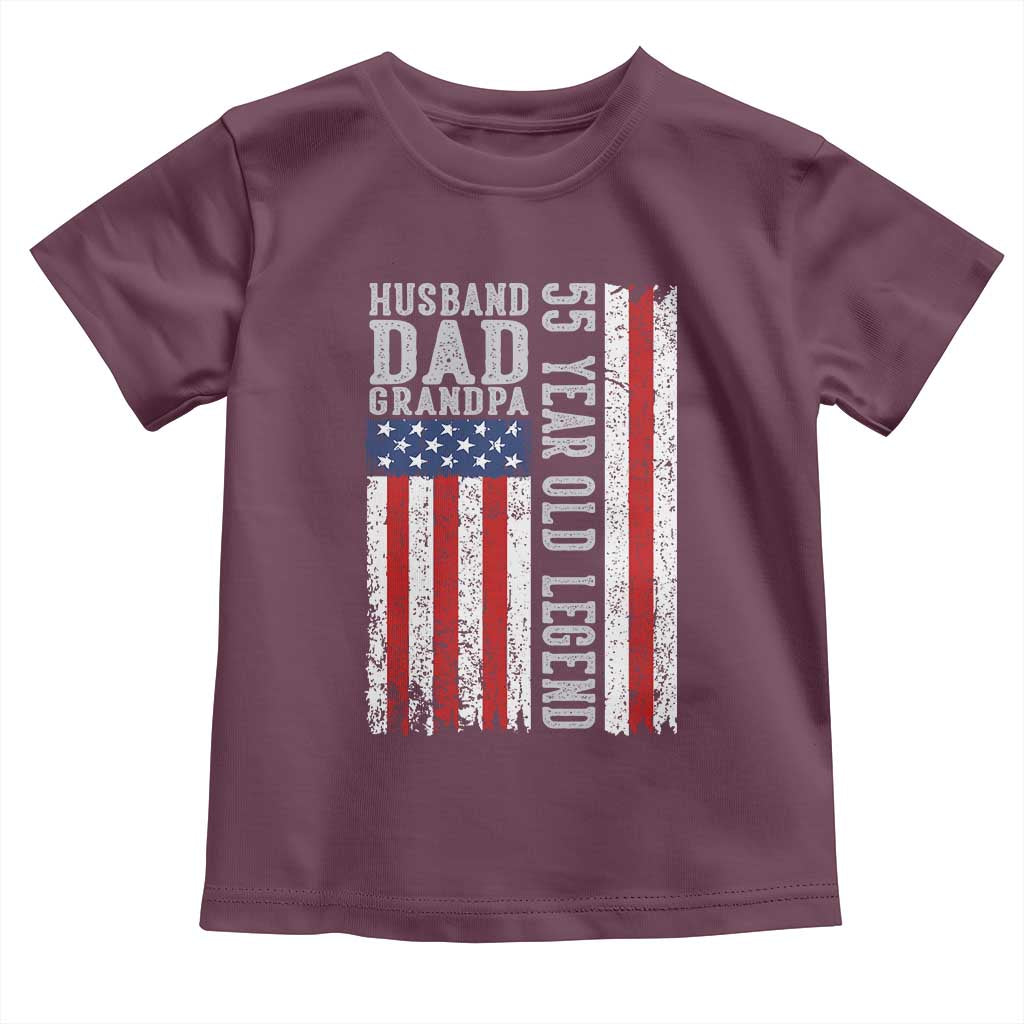 Husband Dad Grandpa 55 Year Old Legend Toddler T Shirt American Flag Birthday Gift