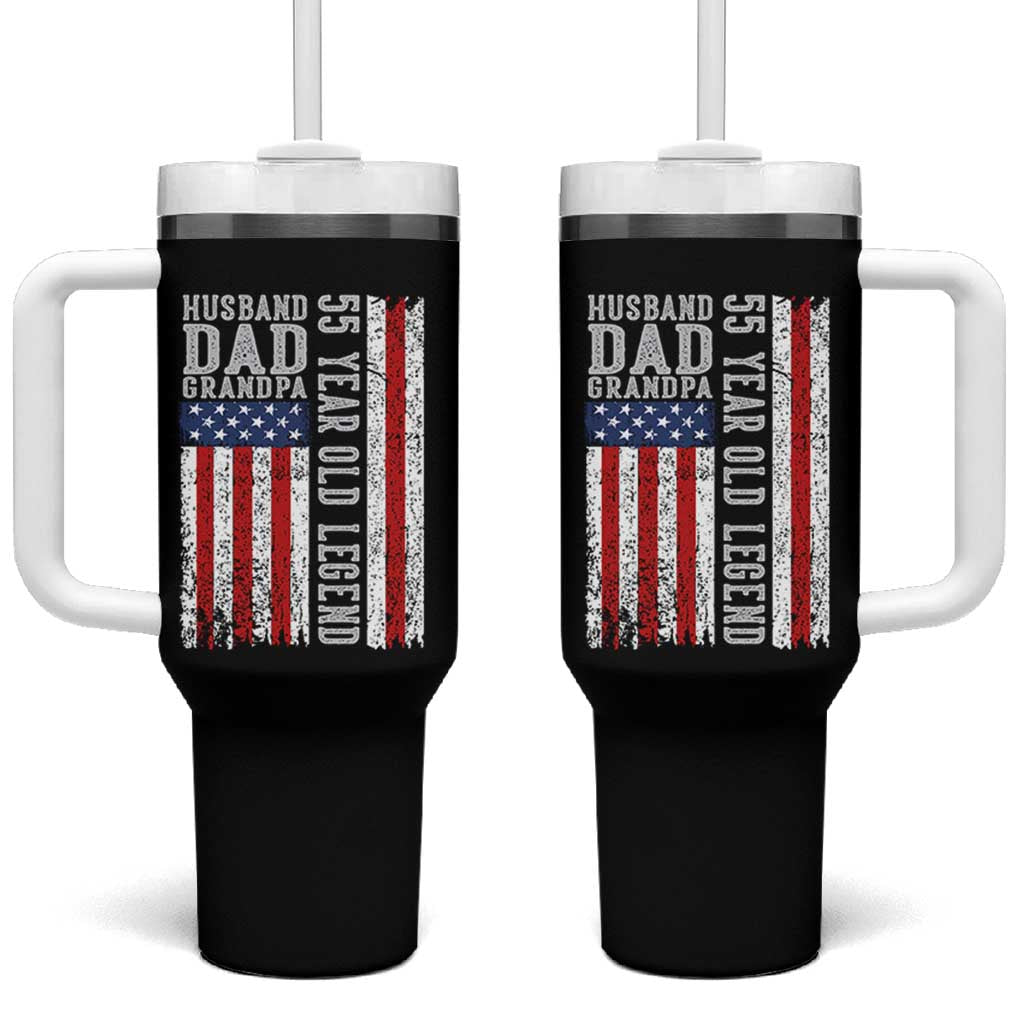 Husband Dad Grandpa 55 Year Old Legend Tumbler With Handle American Flag Birthday Gift