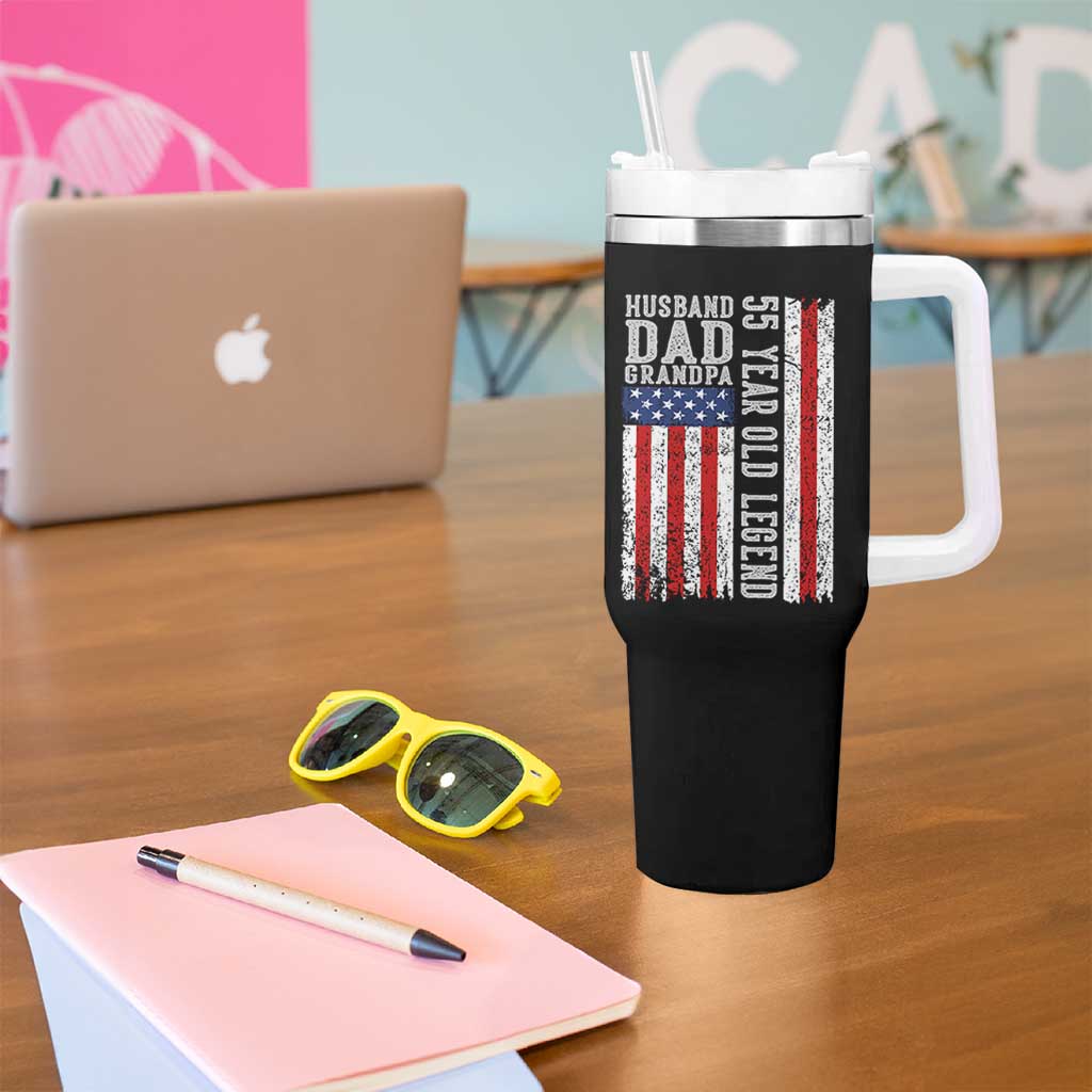 Husband Dad Grandpa 55 Year Old Legend Tumbler With Handle American Flag Birthday Gift