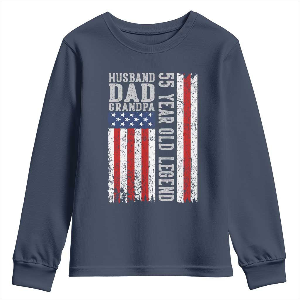 Husband Dad Grandpa 55 Year Old Legend Youth Sweatshirt American Flag Birthday Gift