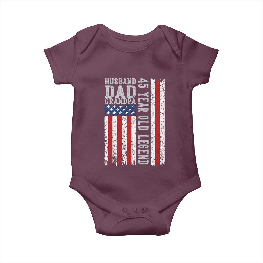 Husband Dad Grandpa 45 Year Old Legend Baby Onesie American Flag Birthday Gift
