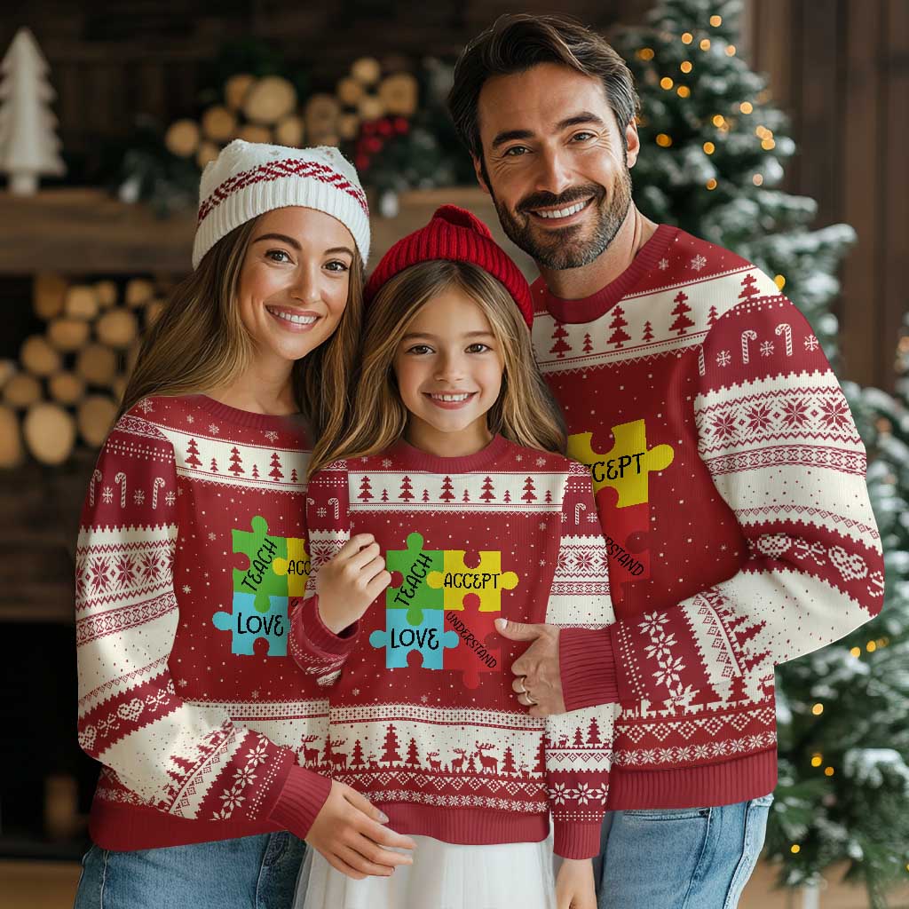 Special Ed Educator Autism Support Ugly Christmas Sweater Teach Accept Understand Love