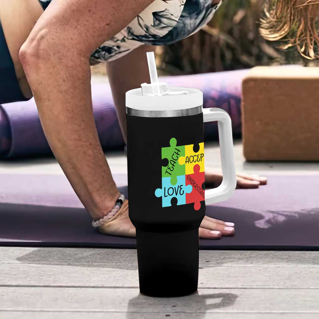 Special Ed Educator Autism Support Tumbler With Handle Teach Accept Understand Love