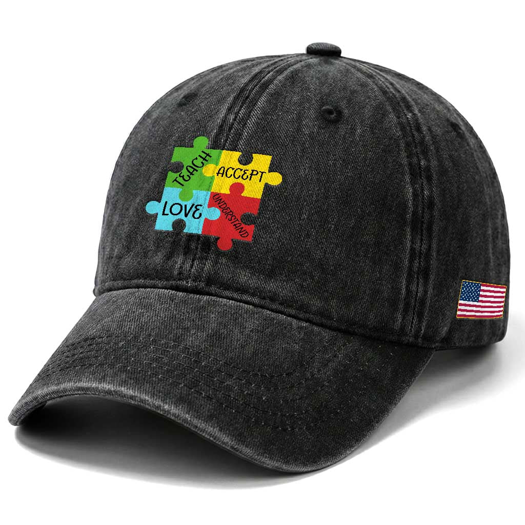 Special Ed Educator Autism Support Washed Cotton Baseball Cap Teach Accept Understand Love