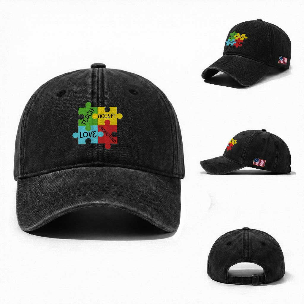 Special Ed Educator Autism Support Washed Cotton Baseball Cap Teach Accept Understand Love