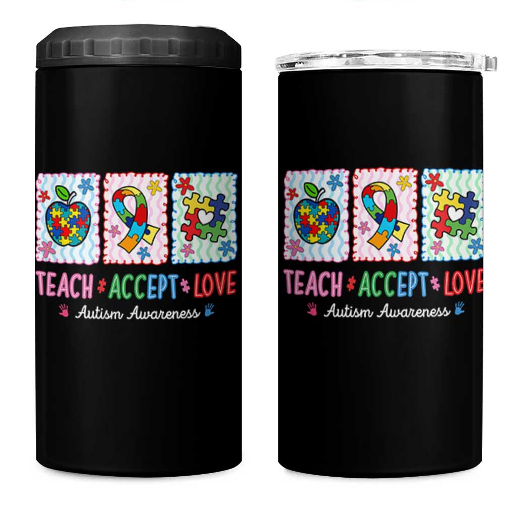 Autism Acceptance Support 4 in 1 Can Cooler Tumbler Teach Accept Love