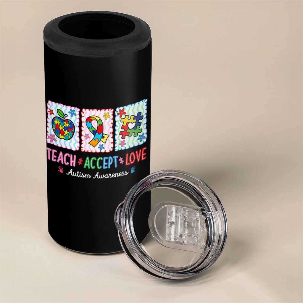 Autism Acceptance Support 4 in 1 Can Cooler Tumbler Teach Accept Love