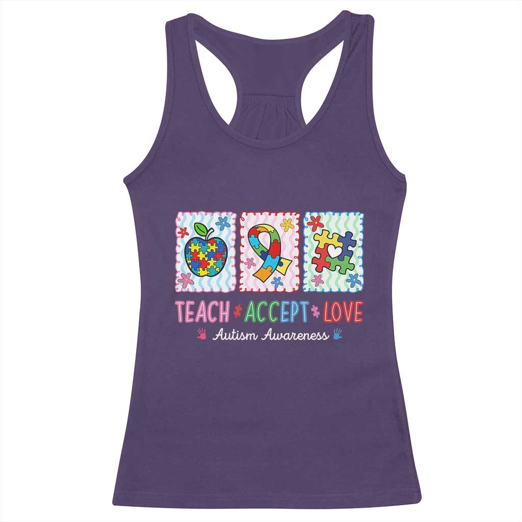 Autism Acceptance Support Racerback Tank Top Teach Accept Love