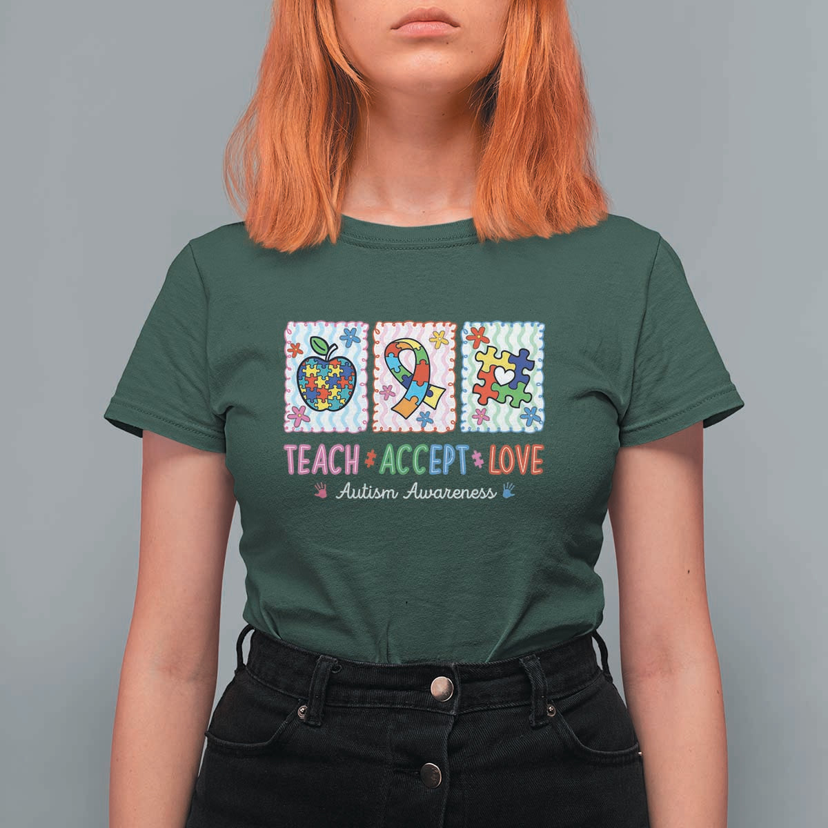 Autism Acceptance Support T Shirt For Women Teach Accept Love