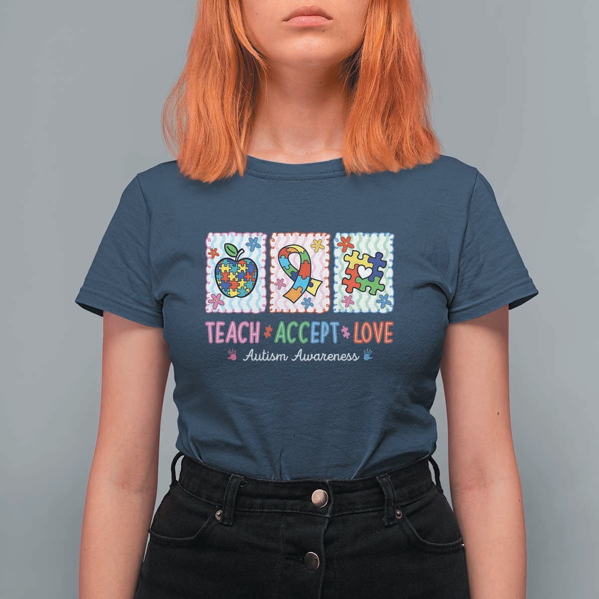 Autism Acceptance Support T Shirt For Women Teach Accept Love