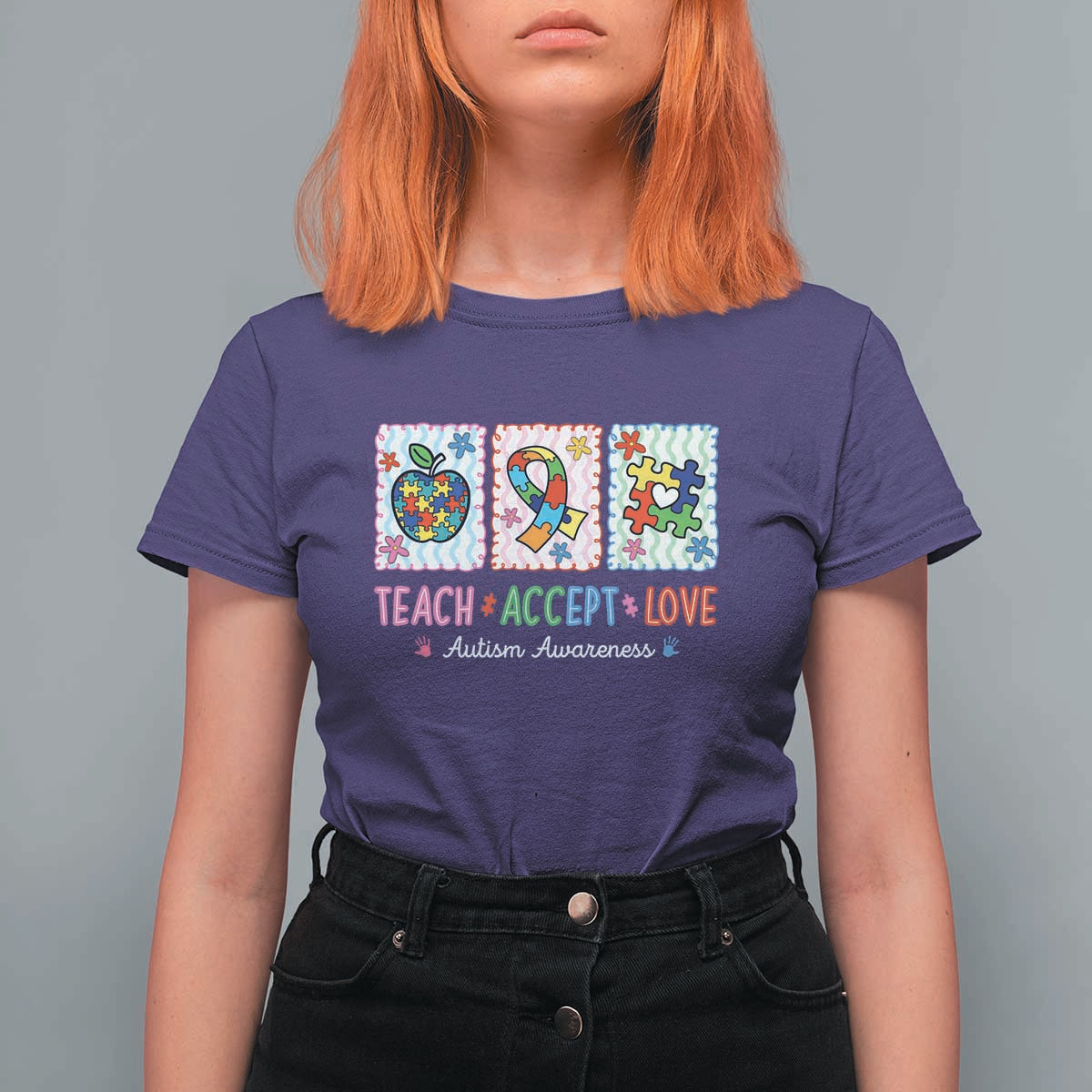 Autism Acceptance Support T Shirt For Women Teach Accept Love
