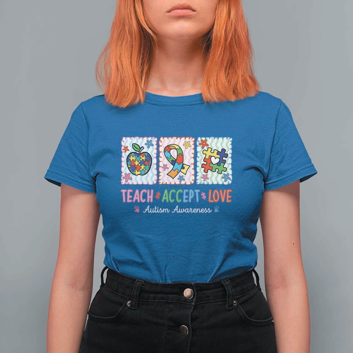 Autism Acceptance Support T Shirt For Women Teach Accept Love