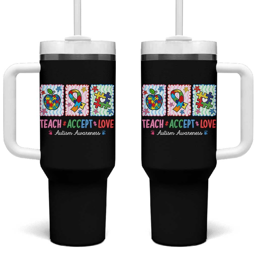 Autism Acceptance Support Tumbler With Handle Teach Accept Love