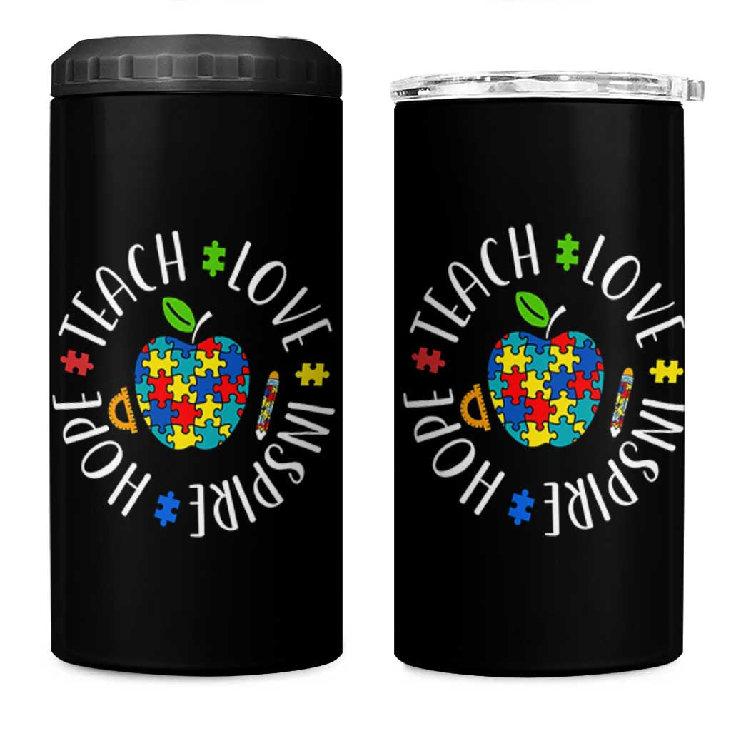 Autism Acceptance Teacher 4 in 1 Can Cooler Tumbler Teach Love Hope Inspire