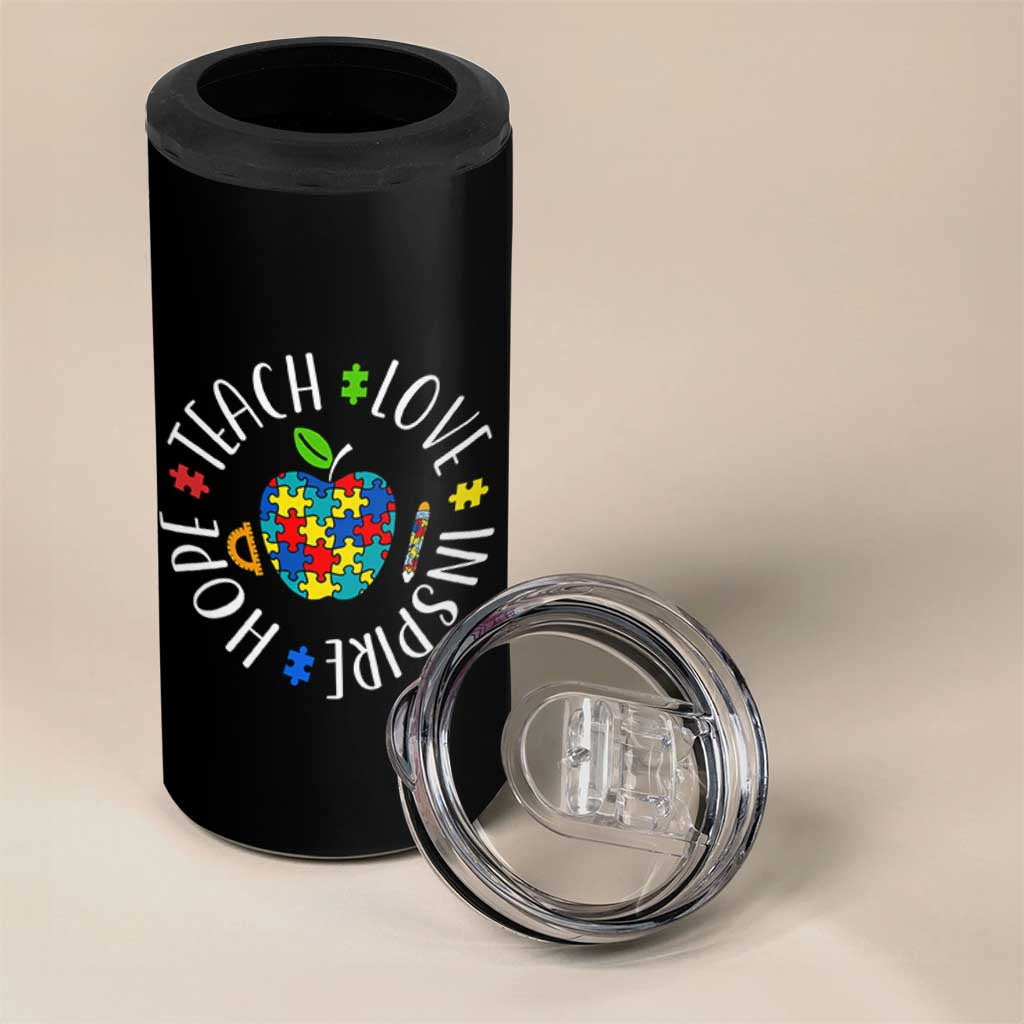 Autism Acceptance Teacher 4 in 1 Can Cooler Tumbler Teach Love Hope Inspire