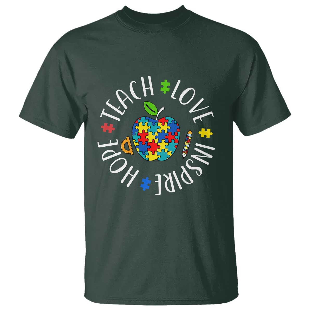 Autism Acceptance Teacher T Shirt Teach Love Hope Inspire