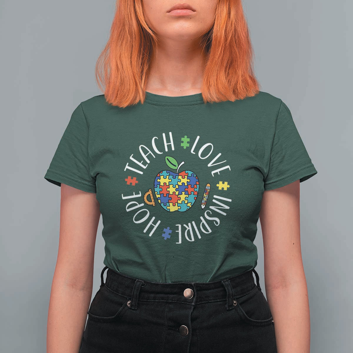 Autism Acceptance Teacher T Shirt For Women Teach Love Hope Inspire