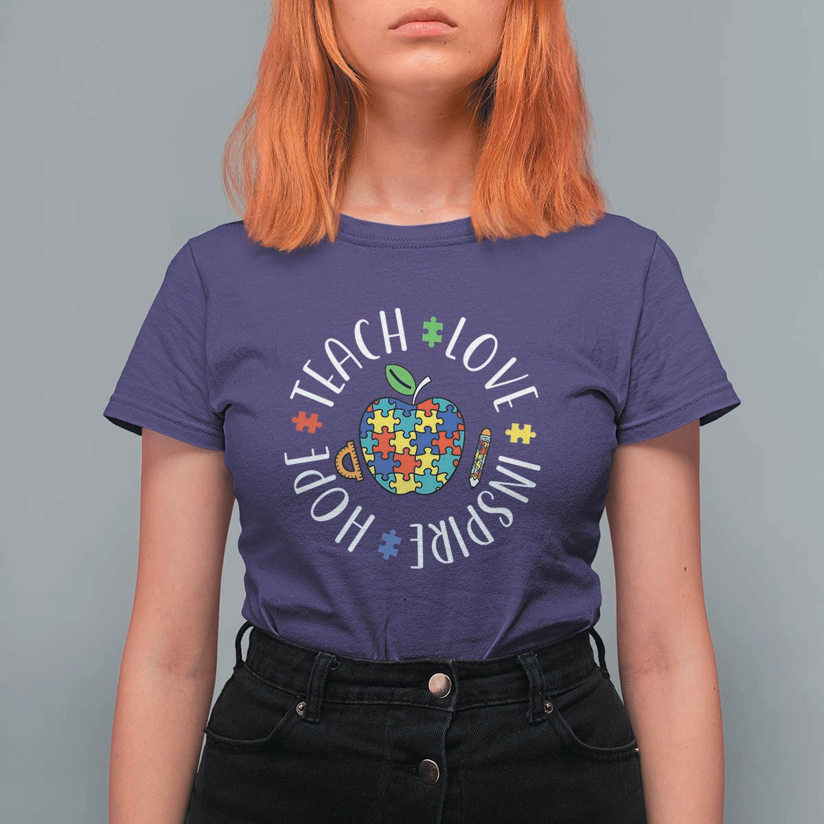 Autism Acceptance Teacher T Shirt For Women Teach Love Hope Inspire