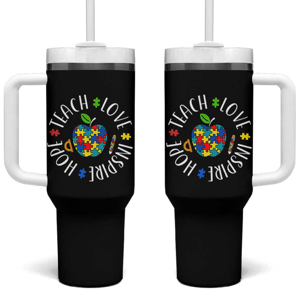 Autism Acceptance Teacher Tumbler With Handle Teach Love Hope Inspire