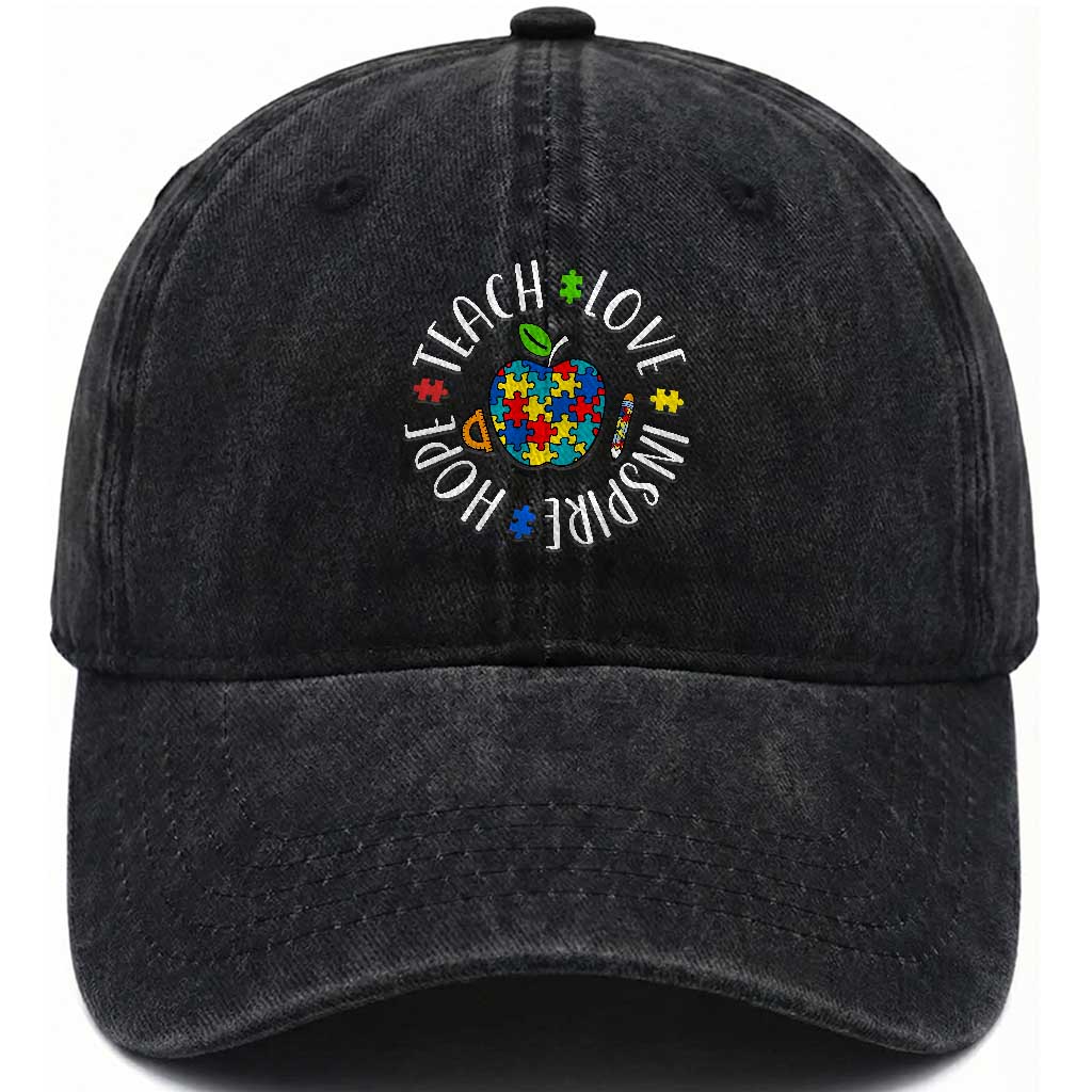 Autism Acceptance Teacher Washed Cotton Baseball Cap Teach Love Hope Inspire