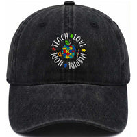 Autism Acceptance Teacher Washed Cotton Baseball Cap Teach Love Hope Inspire