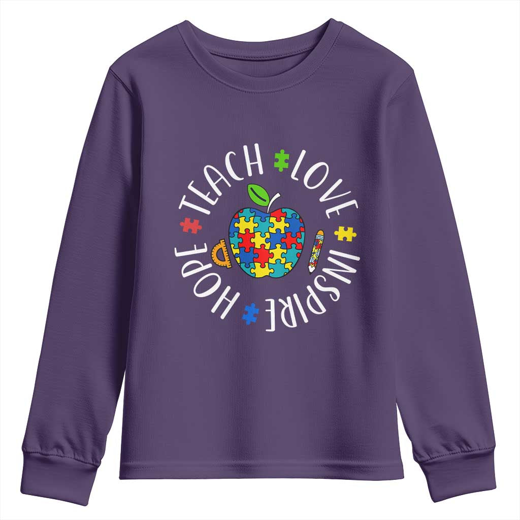 Autism Acceptance Teacher Youth Sweatshirt Teach Love Hope Inspire