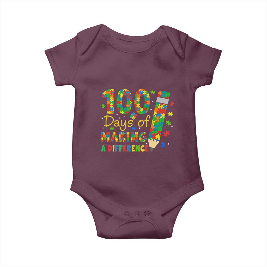 Proud Autism Teacher 100 Days Of School Baby Onesie Making A Difference
