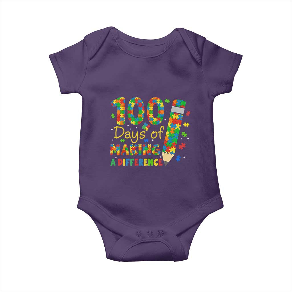 Proud Autism Teacher 100 Days Of School Baby Onesie Making A Difference