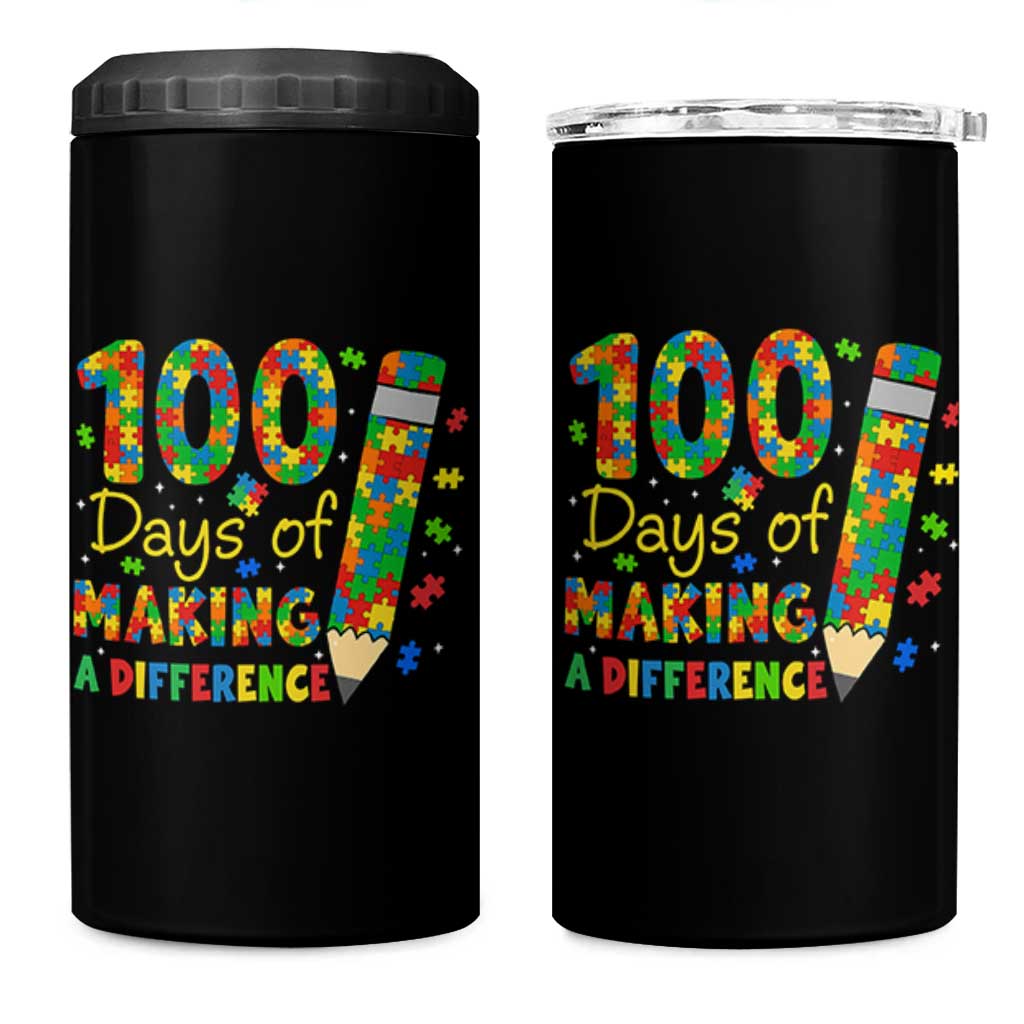 Proud Autism Teacher 100 Days Of School 4 in 1 Can Cooler Tumbler Making A Difference