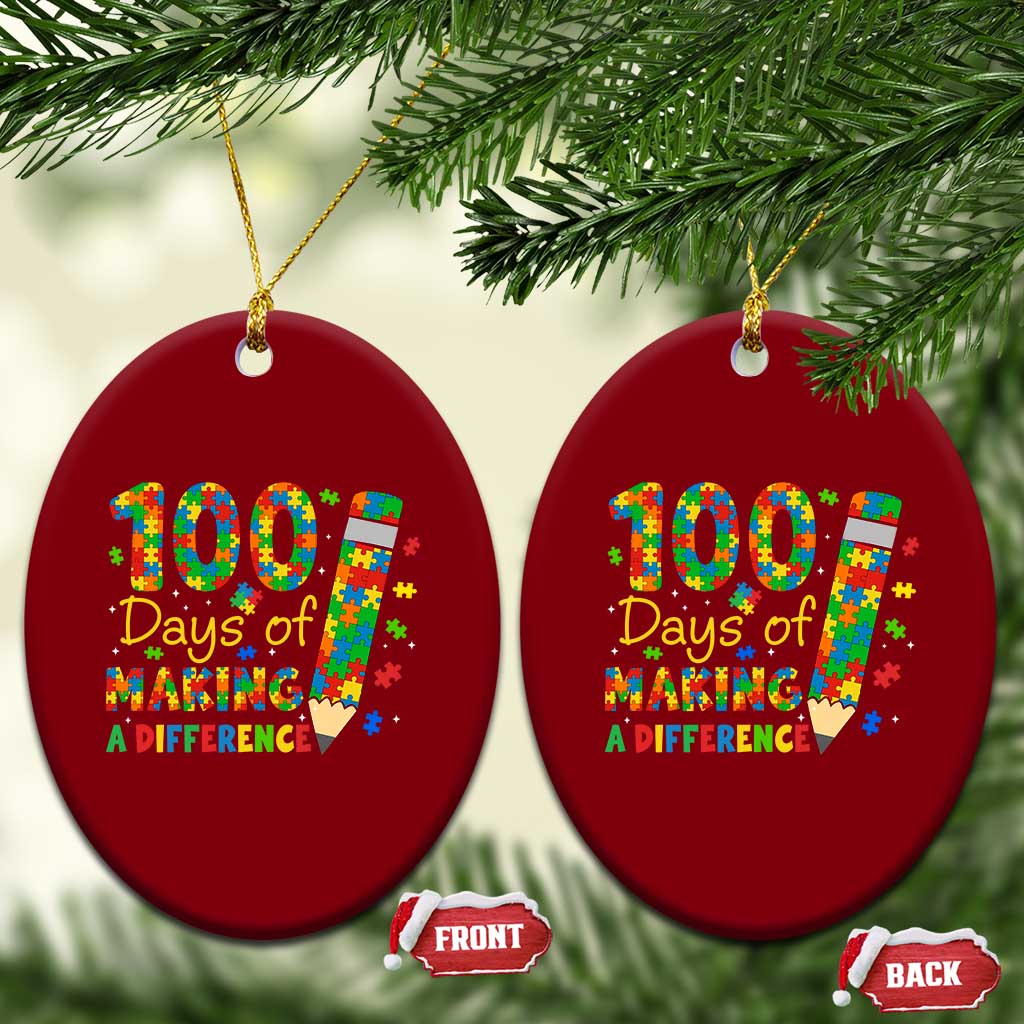 Proud Autism Teacher 100 Days Of School Ceramic Ornament Making A Difference