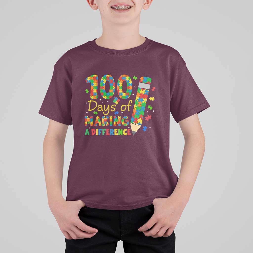 Proud Autism Teacher 100 Days Of School T Shirt For Kid Making A Difference