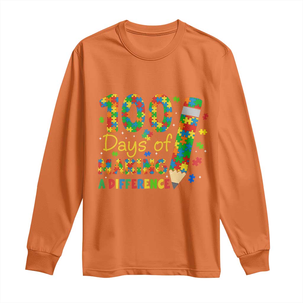Proud Autism Teacher 100 Days Of School Long Sleeve Shirt Making A Difference