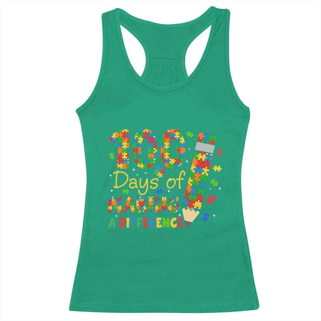 Proud Autism Teacher 100 Days Of School Racerback Tank Top Making A Difference