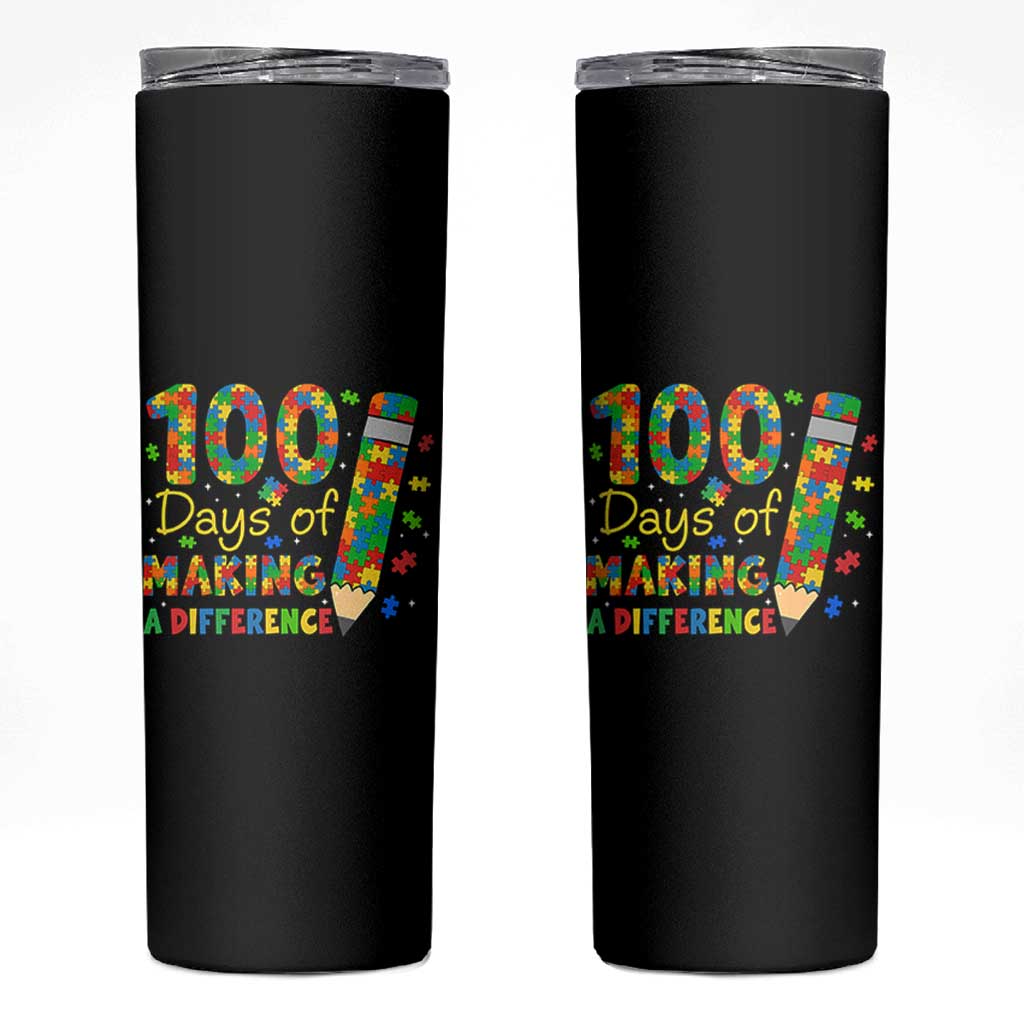 Proud Autism Teacher 100 Days Of School Skinny Tumbler Making A Difference