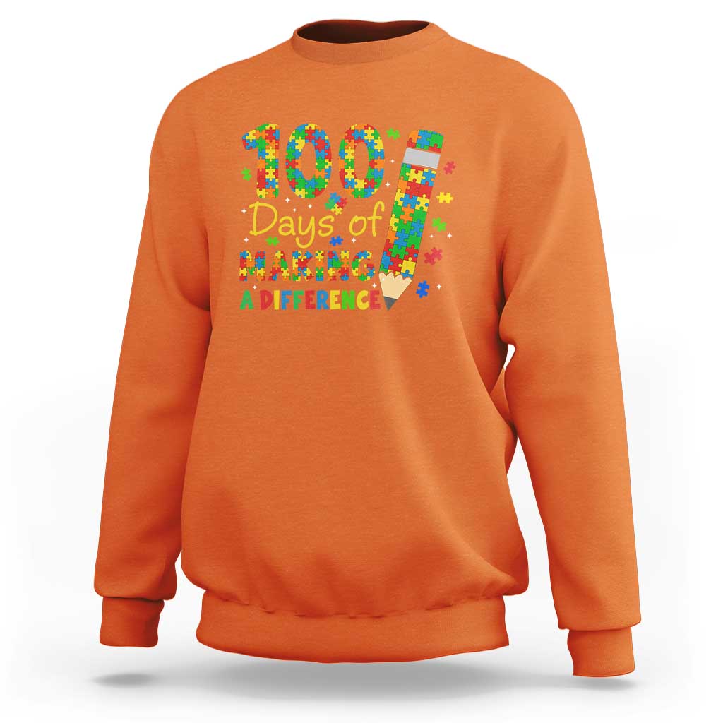 Proud Autism Teacher 100 Days Of School Sweatshirt Making A Difference