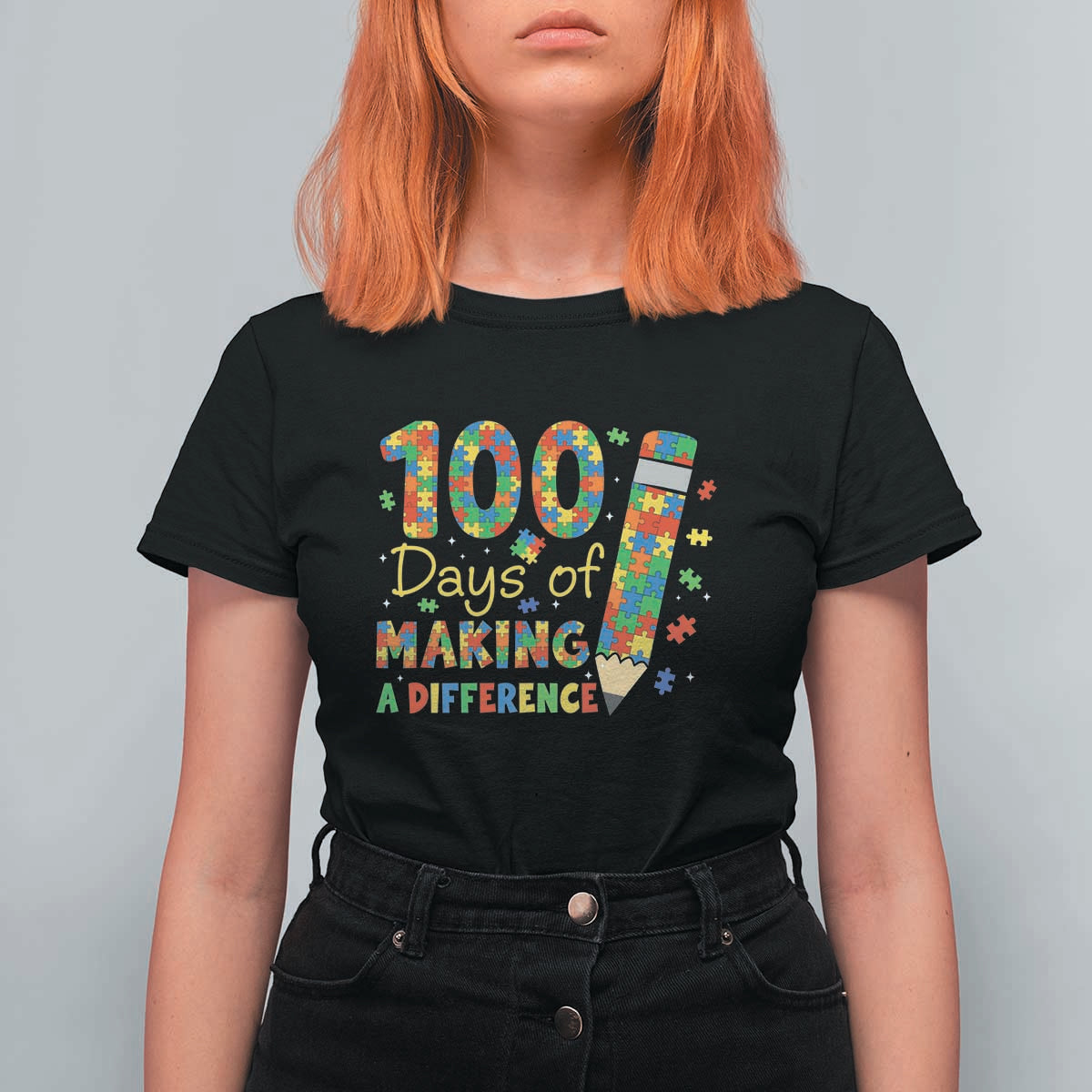 Proud Autism Teacher 100 Days Of School T Shirt For Women Making A Difference