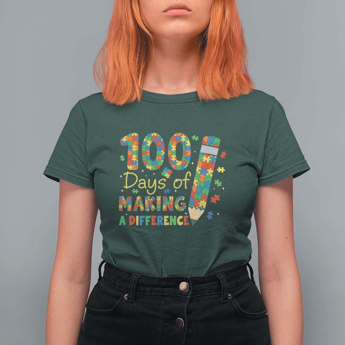 Proud Autism Teacher 100 Days Of School T Shirt For Women Making A Difference