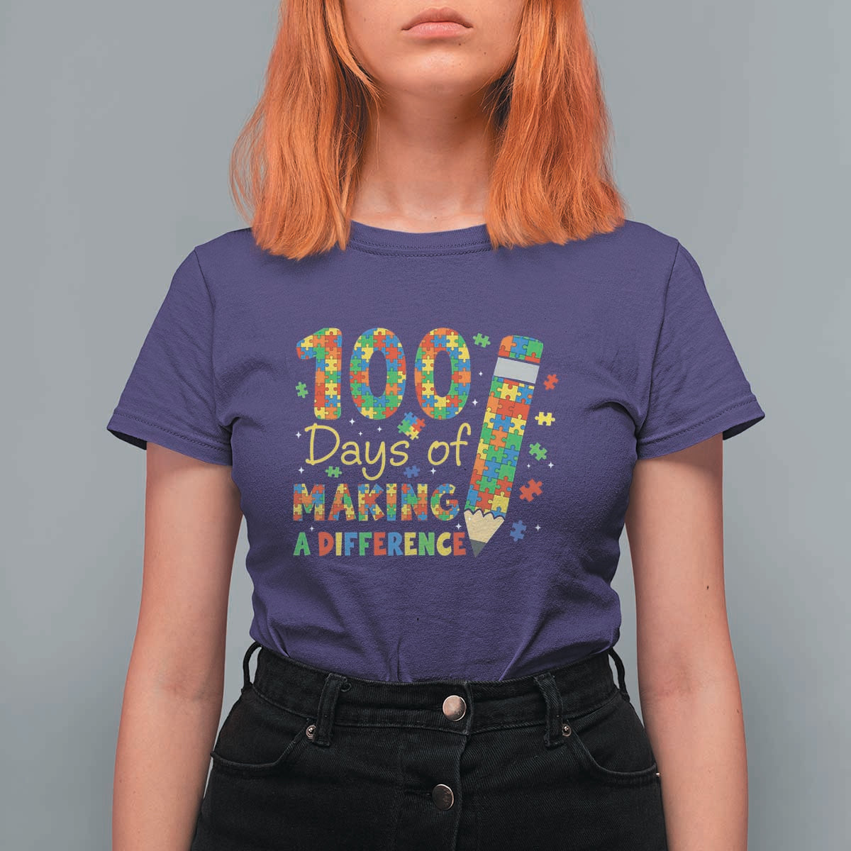 Proud Autism Teacher 100 Days Of School T Shirt For Women Making A Difference