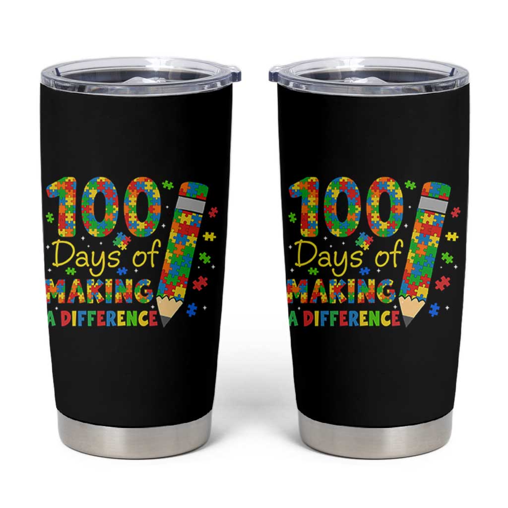 Proud Autism Teacher 100 Days Of School Tumbler Cup Making A Difference
