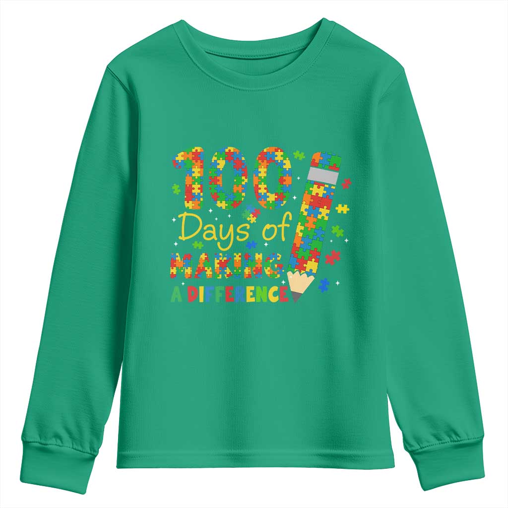 Proud Autism Teacher 100 Days Of School Youth Sweatshirt Making A Difference