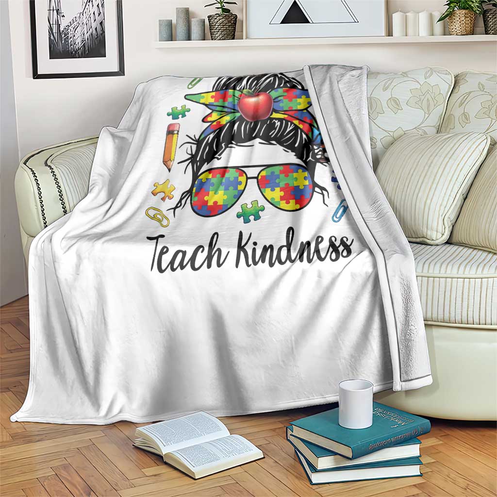 Sped Educator Autism Support Throw Blanket Teach Kindness Messy Bun