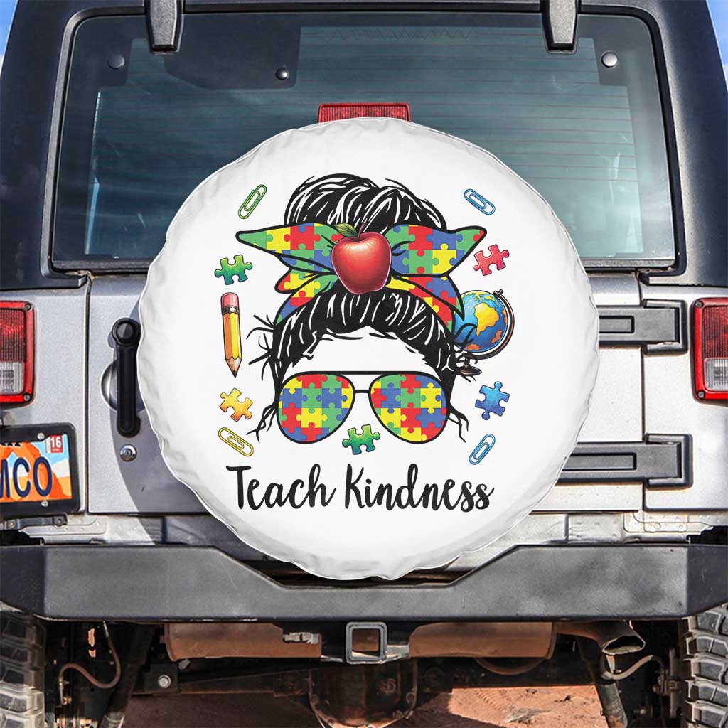 Sped Educator Autism Support Spare Tire Cover Teach Kindness Messy Bun
