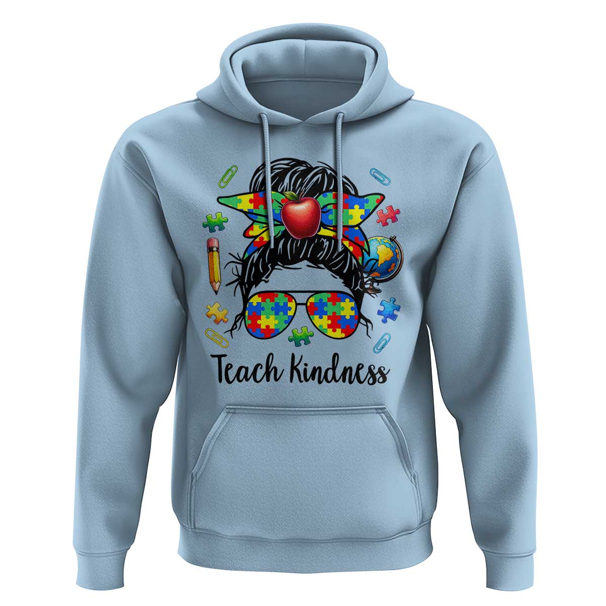 Sped Educator Autism Support Hoodie Teach Kindness Messy Bun