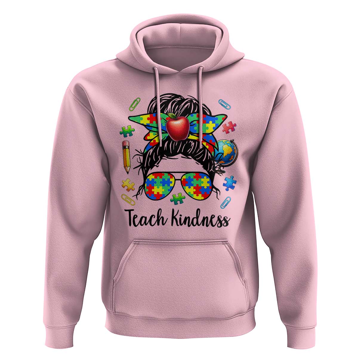 Sped Educator Autism Support Hoodie Teach Kindness Messy Bun