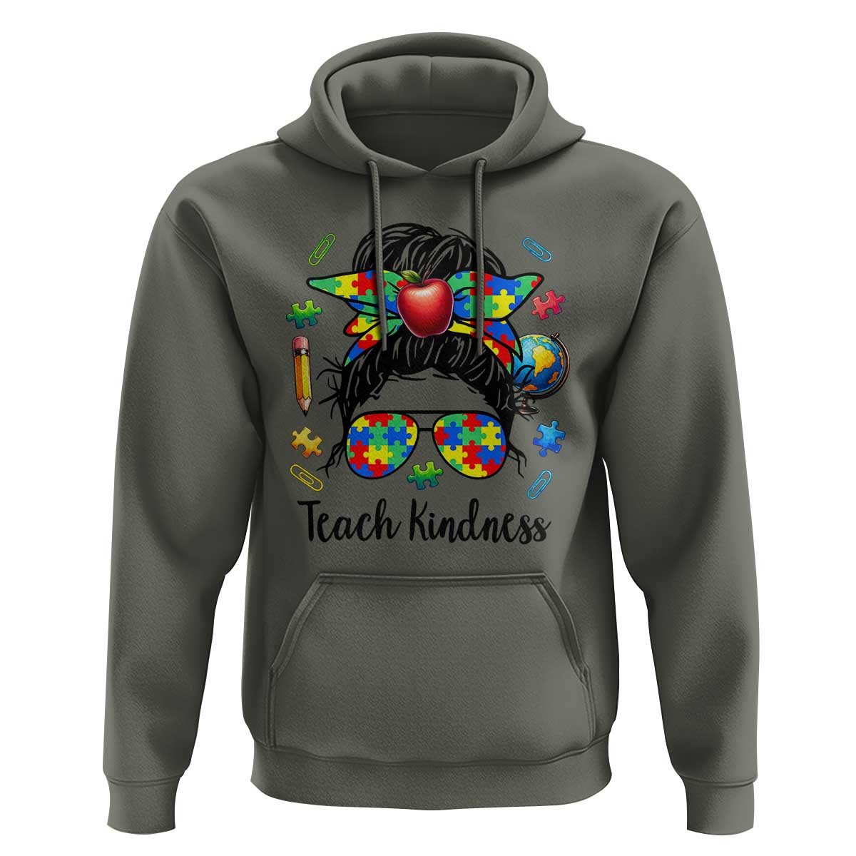 Sped Educator Autism Support Hoodie Teach Kindness Messy Bun