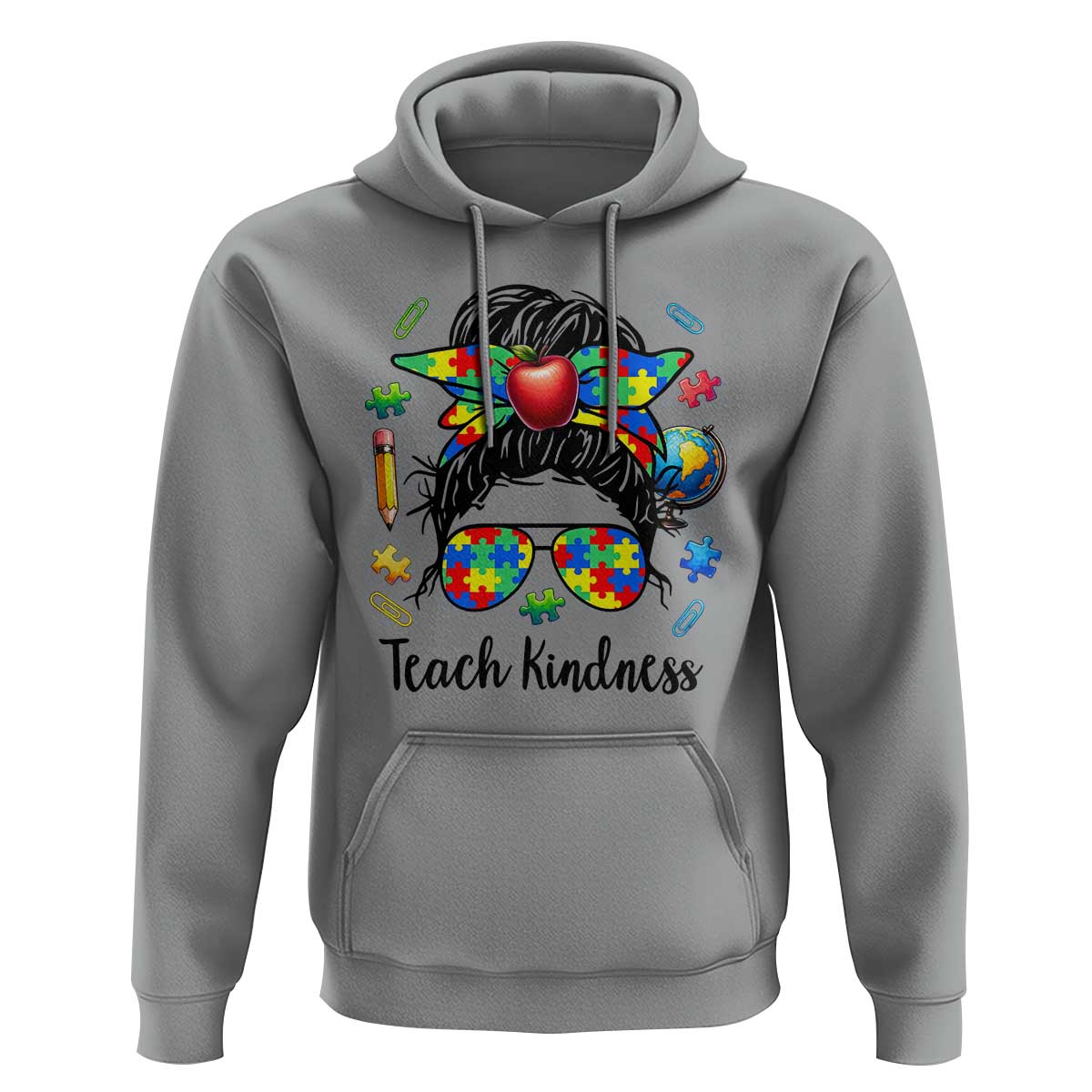 Sped Educator Autism Support Hoodie Teach Kindness Messy Bun