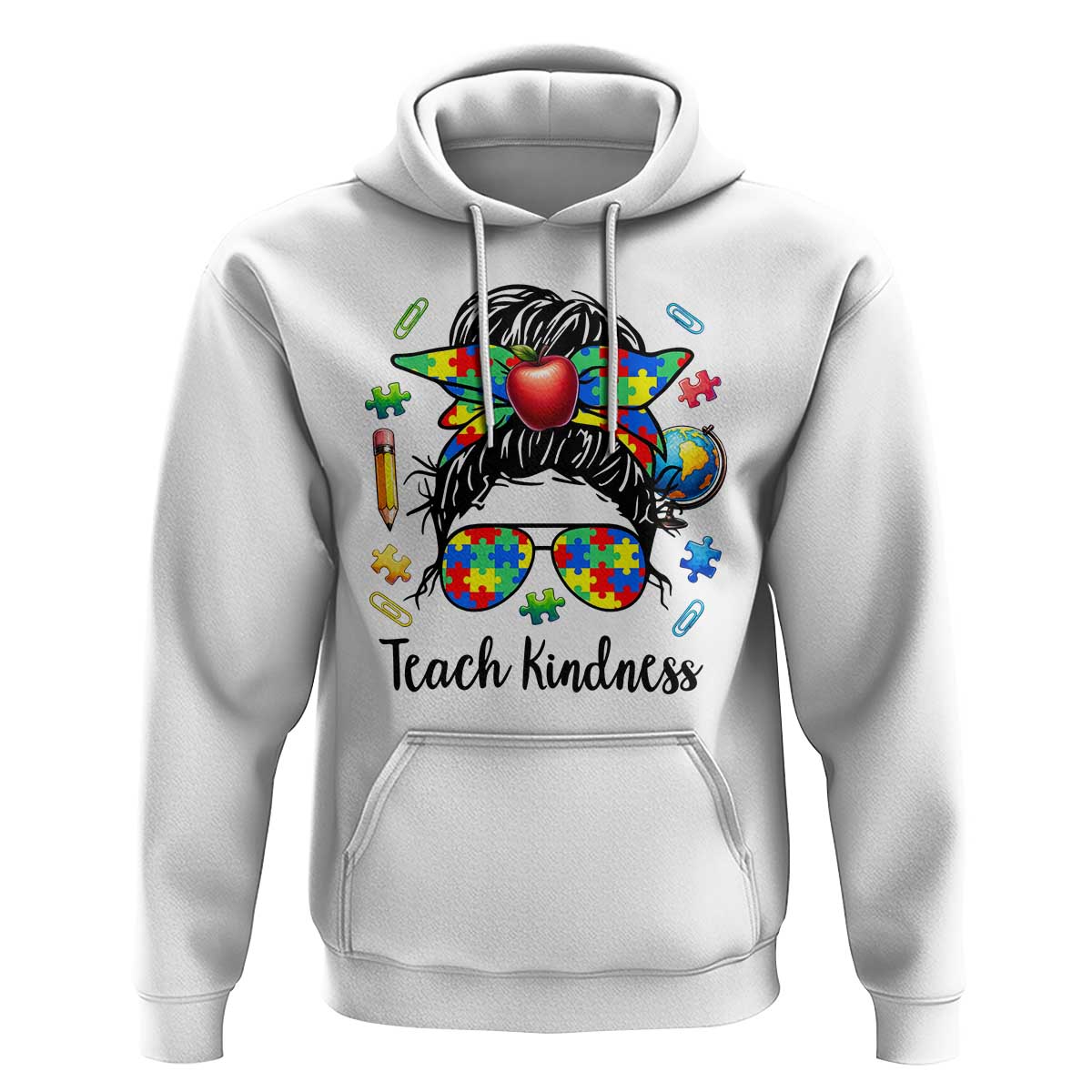 Sped Educator Autism Support Hoodie Teach Kindness Messy Bun